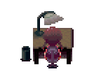 animated sprite of madotsuki from yume nikki sitting at a desk and spinning in a chair